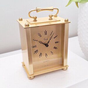 Vintage Brass Carriage Clock: Battery Operated Mantel Clock